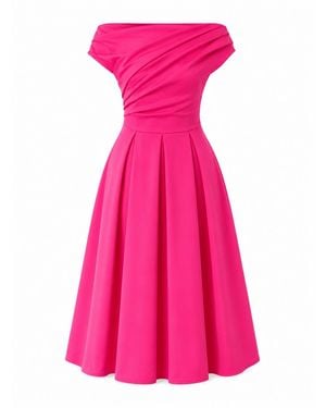 Girl In Mind Betty Asymmetric Neckline Skater Midi Hot - Pink