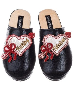 Laines London Softie Slippers With Fucking Fabulous Hearts Brooches - Orange