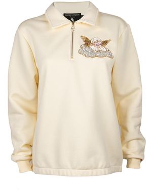 Laines London 'Neutrals Laines Couture Cream Quarter Zip Sweatshirt With Embellished Cherub - Natural