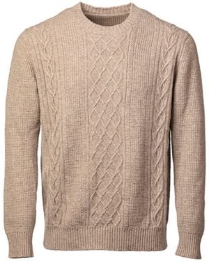 Kinalba Neutrals Taupe Mid-Weight Cable Feature Cashmere Crew Neck Sweater - Brown