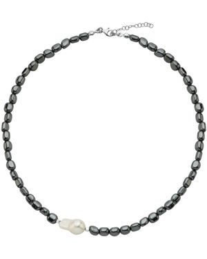 LINYA JEWELLERY Tagma Hematite Baroque Pearl Necklace - Metallic