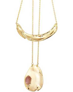 Rare Matters Jewelry Gemstone Duo Pendant Necklace Strawberry Quartz - Metallic