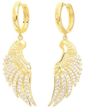 Seven Saints Angel Wing Pave Earrings, Huggie Hoop, Over Sterling - Metallic