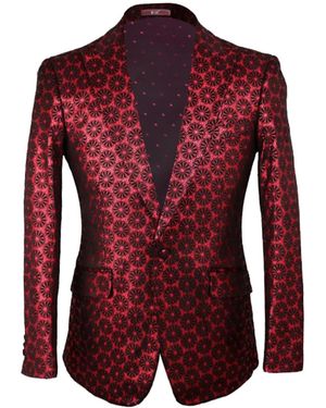DAVID WEJ Daisy Print Single Breasted Peak Lapel Blazer – - Red