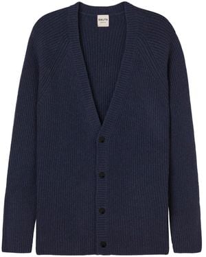 Salts Cashmere Fishermens Rib Cardigan - Blue