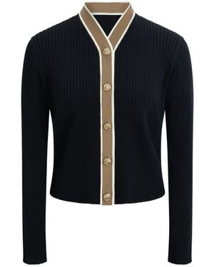 Roch Perel Neutrals Contrast Back Ribbed Knit Cardigan - Blue