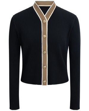 Roch Perel Neutrals Contrast Back Ribbed Knit Cardigan - Blue