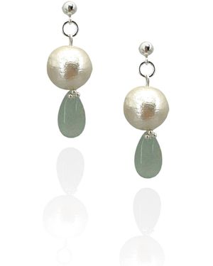 Bio-Trimmings Neutrals Miyuki Pearl Dangle Earrings Emerald - Metallic