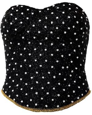 Self-Adore Perla Hand-Beaded Embellished Corset Top - Black