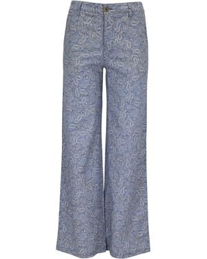 lords of harlech Neutrals Phillis Paisley Pile Natural Wide-Leg Pant - Blue