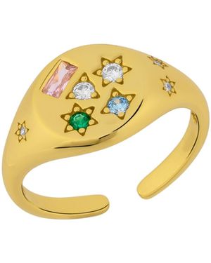 Spero London Kaleidoscope Gemstone Multicolour Round Sterling Adjustable Signet Ring - Metallic