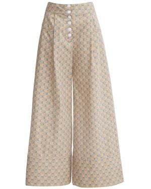 Julia Allert Neutrals Button Front Palazzo Trousers – Printed - Natural