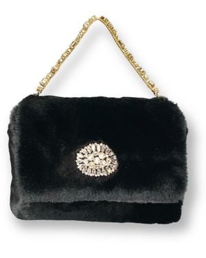 DAMAPREZIOSA Victoria Jewelled Handle Bag – Vegan Fur - Black