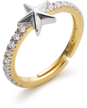 Spero London Star Zirconia Half Round Adjustable Sterling Ring - Metallic
