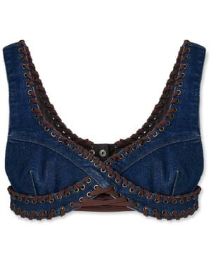 Maison sél Washed Denim Bra With Eyelet - Blue