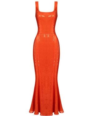Elsava Sequin Tie-Back Midi Dress - Red
