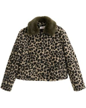 Louche Apple Animal Teddy Faux Fur Collar Jacket - Green