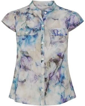 Conquista Floral Cap Sleeve Shirt - Blue