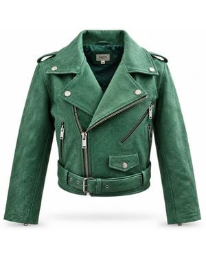Zasta Studio Sea Cropped Biker Leather Jacket - Green
