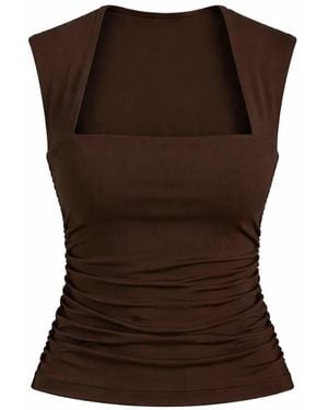 Heima Er Gott Mia Double-Layer Sculpting Bamboo Top - Brown