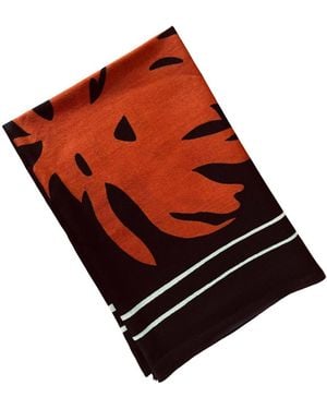 Heritagemoda Hand-Painted Rust Floral Wool-Silk Scarf - Red