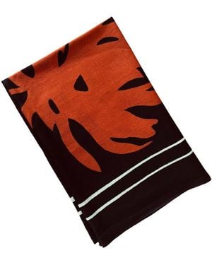 Heritagemoda Hand-Painted Rust Floral Wool-Silk Scarf - Red