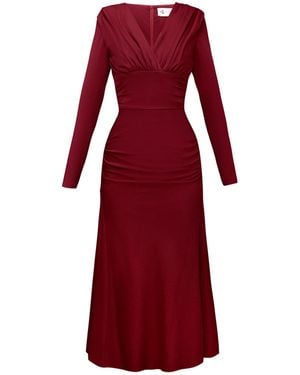 ALINA CERNĂTESCU Bacardi Classic Draped Midi Dress With Long Sleeves - Red