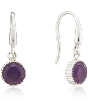 Auree Barcelona Silver February Amethyst Birthstone Hook Earrings - Multicolour