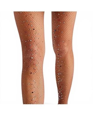 HIGH HEEL JUNGLE by KATHRYN EISMAN Neutrals Glitter Fishnet Tights - Natural