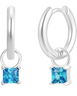 Gold Trip March Huggie Hoop Birthstone Charm Earrings - Blue