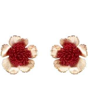 Pats Jewelry Floral Pompom Earrings - Red