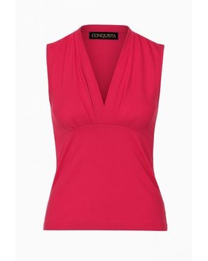 Conquista Sleeveless Fuchsia Wrap Top With V-Neck - Pink