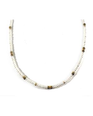 Rachel Nathan Mini Beaded: Pearl & Pyrite Necklace - Metallic