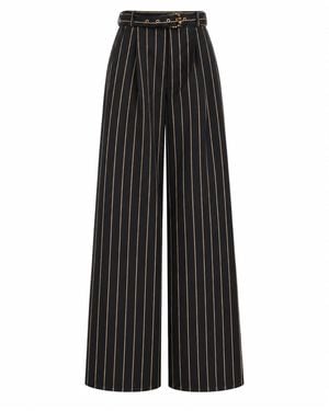 Julia Allert High-Waisted Wide-Leg Pinstripe Palazzo Trousers – - Grey