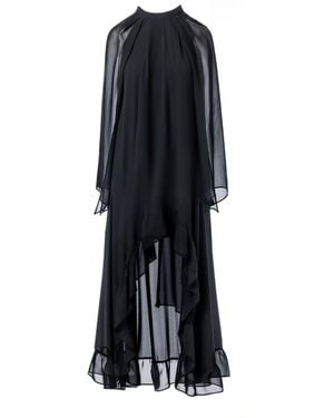 concept A trois Long Dress With Semi Transparent Sleeves And A Slight Train - Black