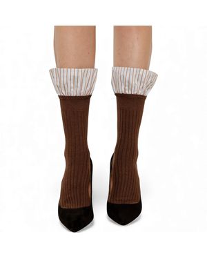 HIGH HEEL JUNGLE by KATHRYN EISMAN Lauren Pinstripe Cuff Socks - Brown