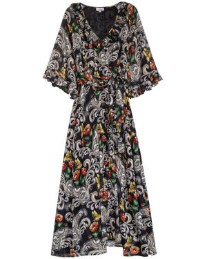 Niza Flowy Maxi Skirt With Paisley Pattern And Ruffled Hem - Black