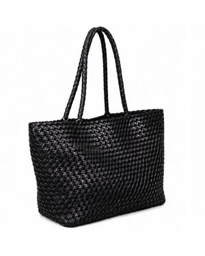 Rimini Vegan Leather Weaving Shopping Bag 'Betty' - Black