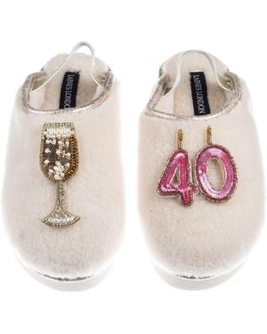 Laines London Neutrals Flatform Cloud Closed Toe Slippers With 40Th Birthday & Champagne Glass Brooches - Pink