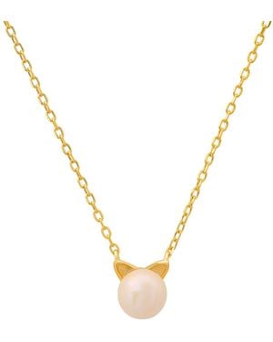 Kylie Harper Kitty Cat Pearl Pendant Necklace - Metallic