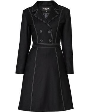 Rumour London Annabel Virgin Wool Dress With Pleated Back & Contrasting Stitching - Black