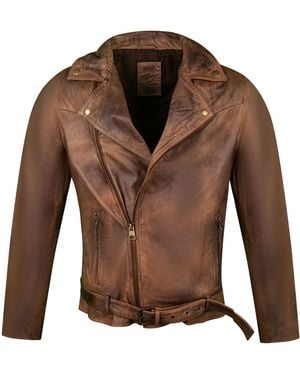 Zasta Studio Blended Malt Biker Leather Jacket - Brown