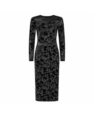 Yumi' Burnout Velvet Midi Dress - Black
