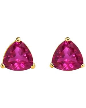 Juvetti Trillion Vivid Sapphire Solitaire Stud Earrings - Pink