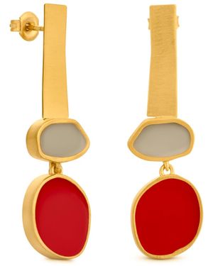 Joidart Long Golden Earrings Collage Multicoloured