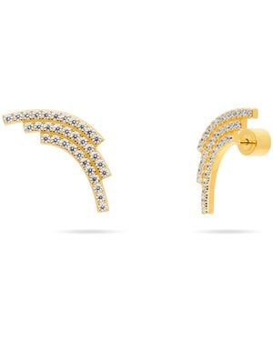 Meulien Sequenced Triple Arc Earrings With Pave Cz - Metallic