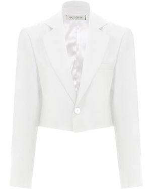 NAZLI CEREN Boxy Satin Cropped Jacket - White
