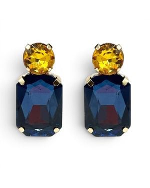Michael Nash Jewelry Adelle Montana Sapphire Crystal Octagon And Topaz Round Stone Drop Earrings - Blue