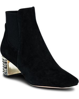Allegra James Paley Suede Work Evening Chunky Rhinestone Block Heel Ankle Boot - Black