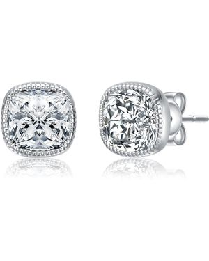 Genevive Jewelry Plated Square Bezel Set Clear Cubic Zirconia Stud Earrings - Metallic